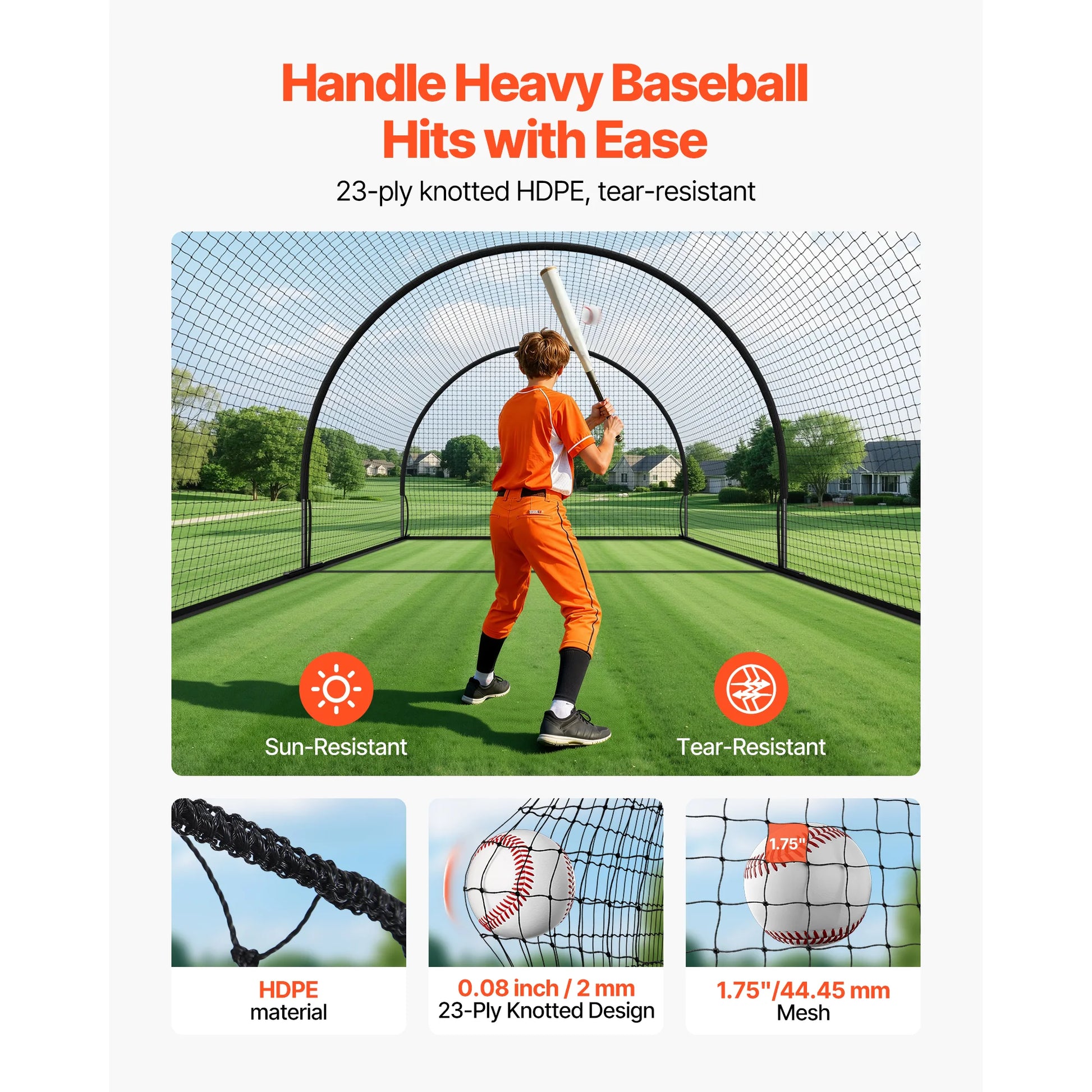 Baseball Batting Cage, 19.9 X 12.0 X 8.2 FT Freestanding Portable Batting Cage, Hitting Cages with 30-Ply Knotted HDPE & Pitching Machine Opening, Battings Cages Netting for Indoor Outdoor