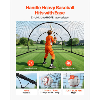 Baseball Batting Cage, 19.9 X 12.0 X 8.2 FT Freestanding Portable Batting Cage, Hitting Cages with 30-Ply Knotted HDPE & Pitching Machine Opening, Battings Cages Netting for Indoor Outdoor