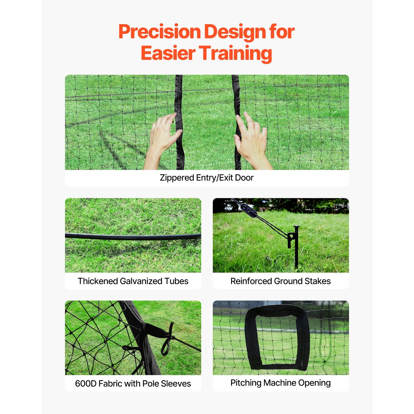 Baseball Batting Cage, 19.9 X 12.0 X 8.2 FT Freestanding Portable Batting Cage, Hitting Cages with 30-Ply Knotted HDPE & Pitching Machine Opening, Battings Cages Netting for Indoor Outdoor