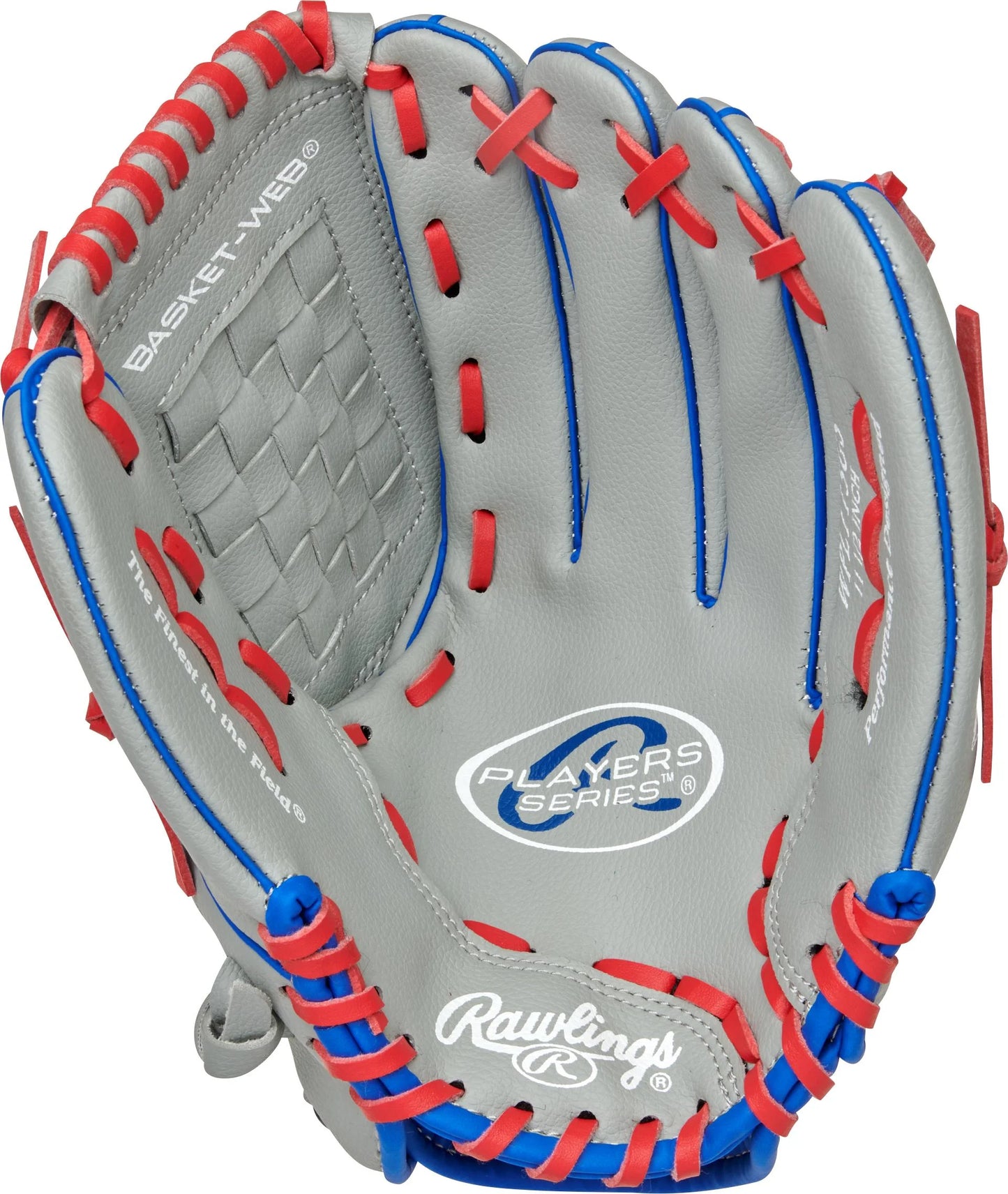 Players Series Youth Tball/Baseball Glove, Gray/Blue/Red, 11.5 Inch, Right Hand Throw