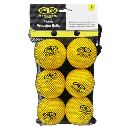 9 In. Practice Foam Baseballs with Carrying Bag, Yellow, 6 Pack, 1.5 Oz