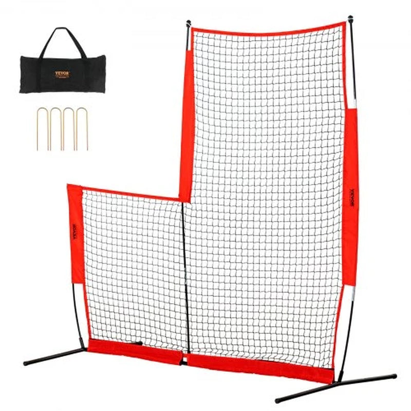 L Screen Baseball for Batting Cage, 7X7 Ft Baseball & Softball Safety Screen, Body Protector Portable Batting Screen with Carry Bag & Ground Stakes, Baseball Pitching Net for Pitchers Protection