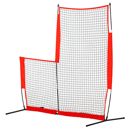 L Screen Baseball for Batting Cage, 7X7 Ft Baseball & Softball Safety Screen, Body Protector Portable Batting Screen with Carry Bag & Ground Stakes, Baseball Pitching Net for Pitchers Protection