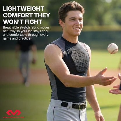 HEX Chest Protector Shirt Heart Guard Sternum Compression Padded Shirt for Football, Lacrosse, Softball Rugby - Youth