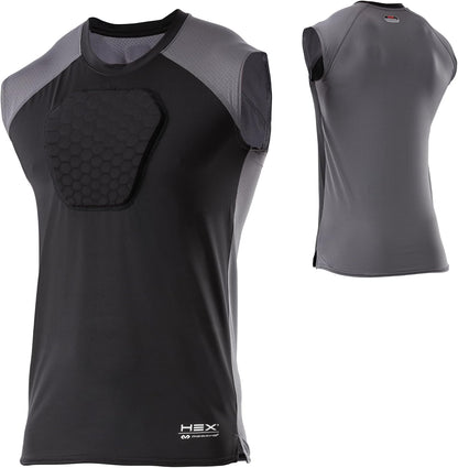 HEX Chest Protector Shirt Heart Guard Sternum Compression Padded Shirt for Football, Lacrosse, Softball Rugby - Youth