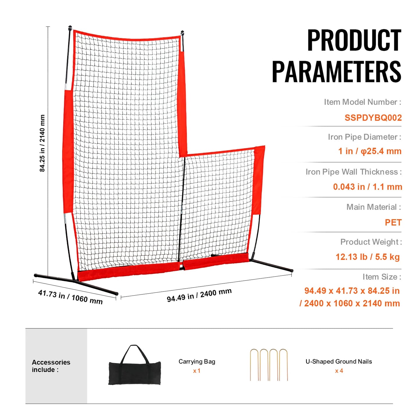 L Screen Baseball for Batting Cage, 7X7 Ft Baseball & Softball Safety Screen, Body Protector Portable Batting Screen with Carry Bag & Ground Stakes, Baseball Pitching Net for Pitchers Protection