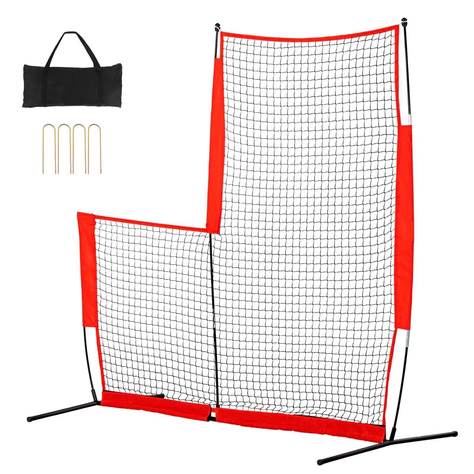 L Screen Baseball for Batting Cage, 7X7 Ft Baseball & Softball Safety Screen, Body Protector Portable Batting Screen with Carry Bag & Ground Stakes, Baseball Pitching Net for Pitchers Protection
