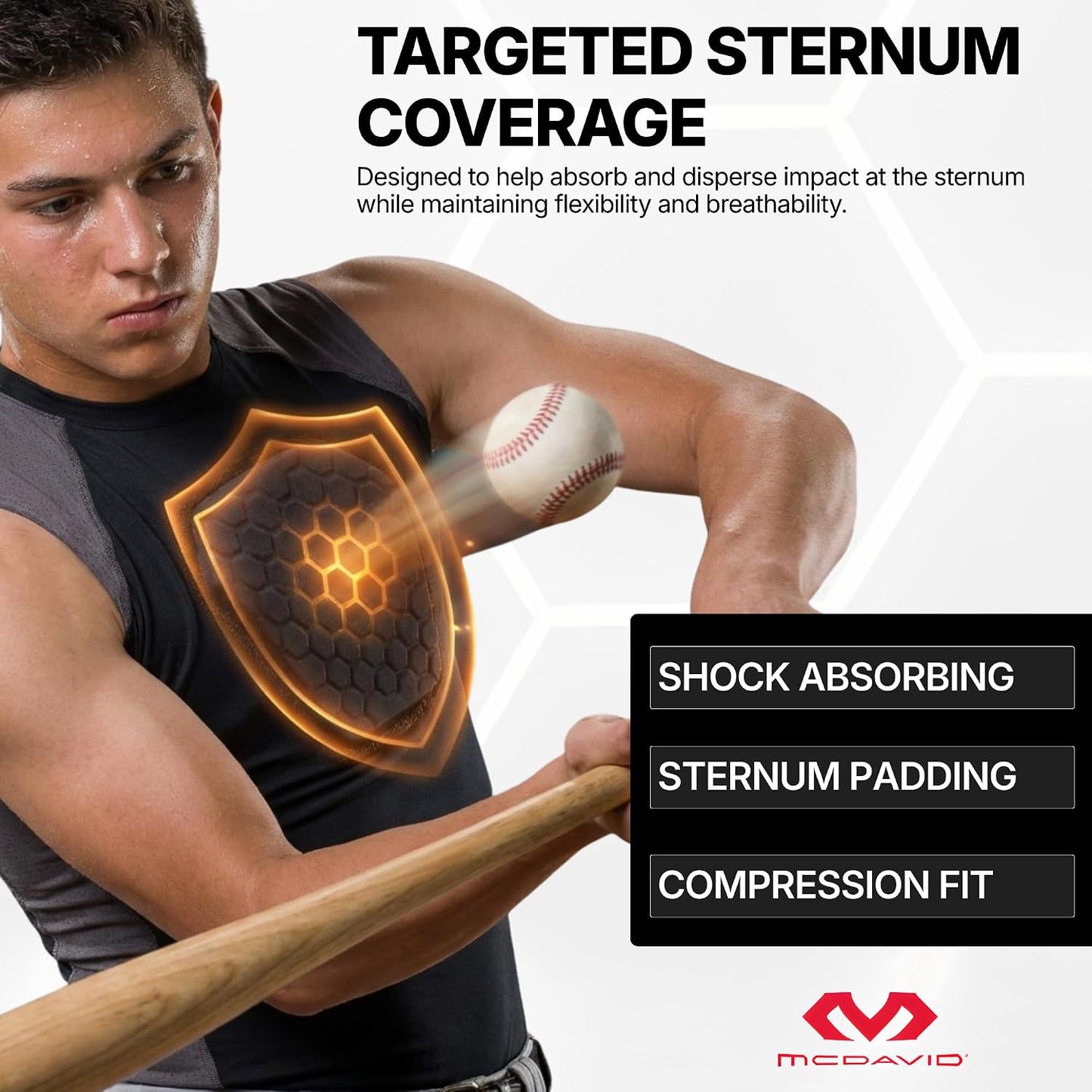 HEX Chest Protector Shirt Heart Guard Sternum Compression Padded Shirt for Football, Lacrosse, Softball Rugby - Youth