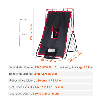 Baseball and Softball Rebounder Net, 3.5 X 4.5 Ft 2-In-1 Switch Hitter Pitch Trainer, Pitchback Baseball Pitching Return Trainer Nest, Bounce Back Net for Fielding/Throwing Practice