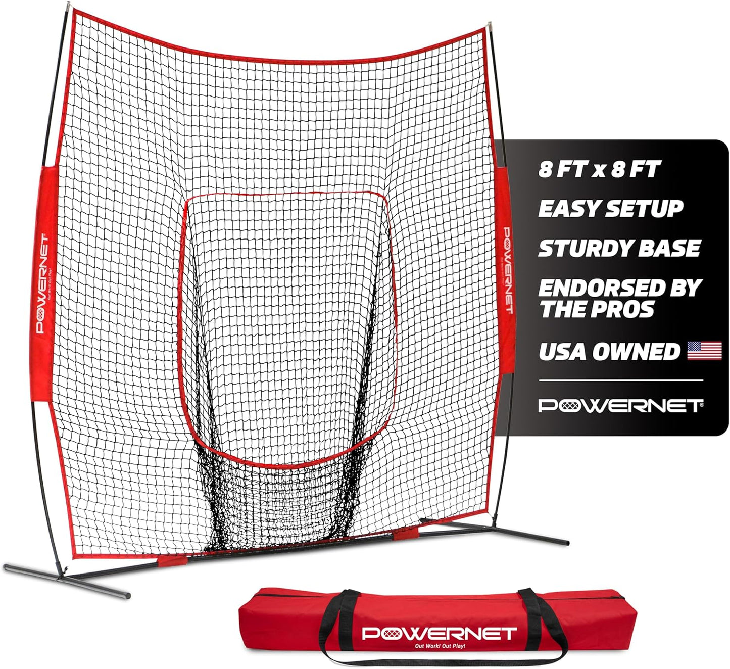 Baseball Net, 8X8 FT Portable Baseball Training Equipment, Softball Baseball Batting Net, Throwing & Pitching Net with Carrying Bag