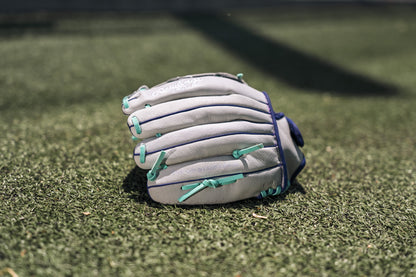 Fastpitch Series Youth 12" Softball Glove, Basket Web, Gray/Mint, Right Hand Throw