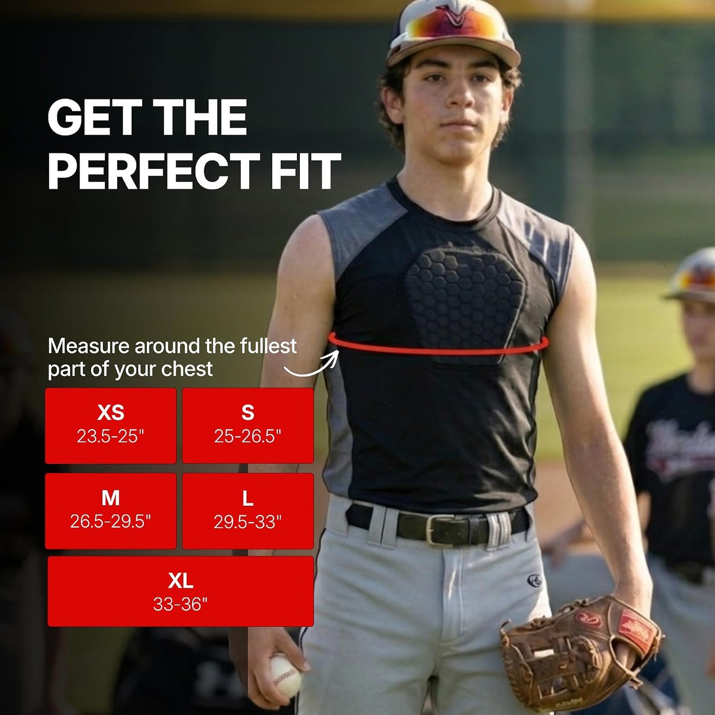 HEX Chest Protector Shirt Heart Guard Sternum Compression Padded Shirt for Football, Lacrosse, Softball Rugby - Youth