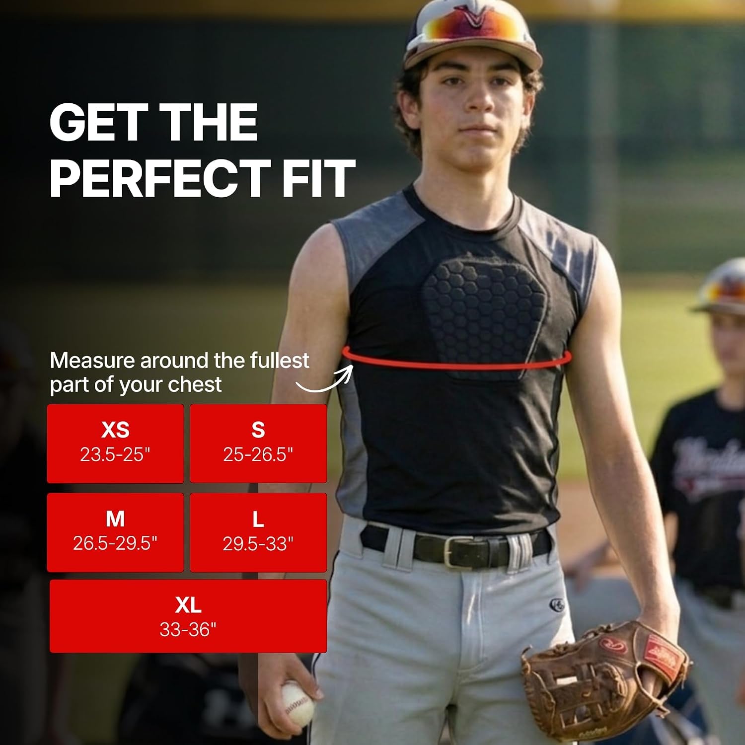 HEX Chest Protector Shirt Heart Guard Sternum Compression Padded Shirt for Football, Lacrosse, Softball Rugby - Youth