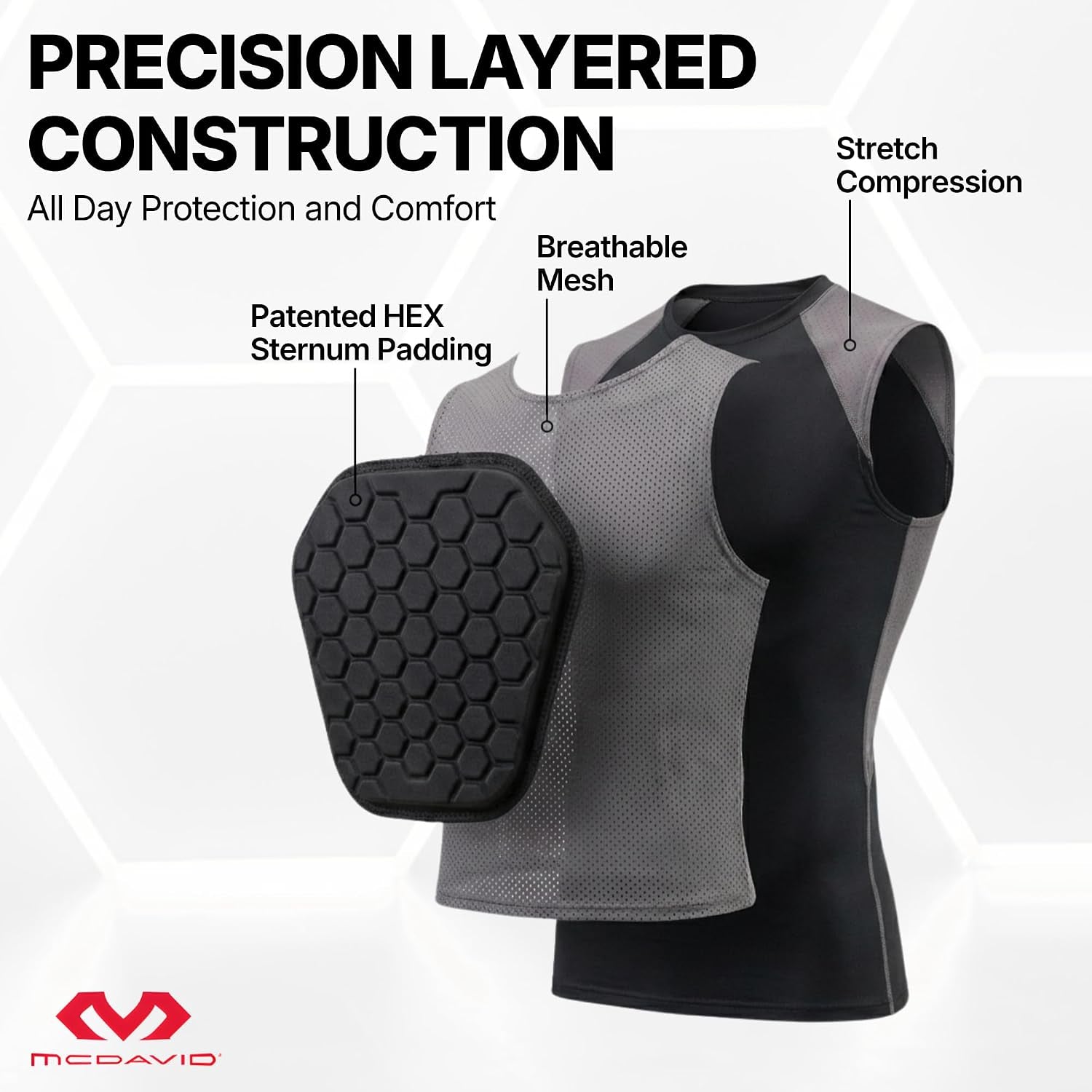 HEX Chest Protector Shirt Heart Guard Sternum Compression Padded Shirt for Football, Lacrosse, Softball Rugby - Youth
