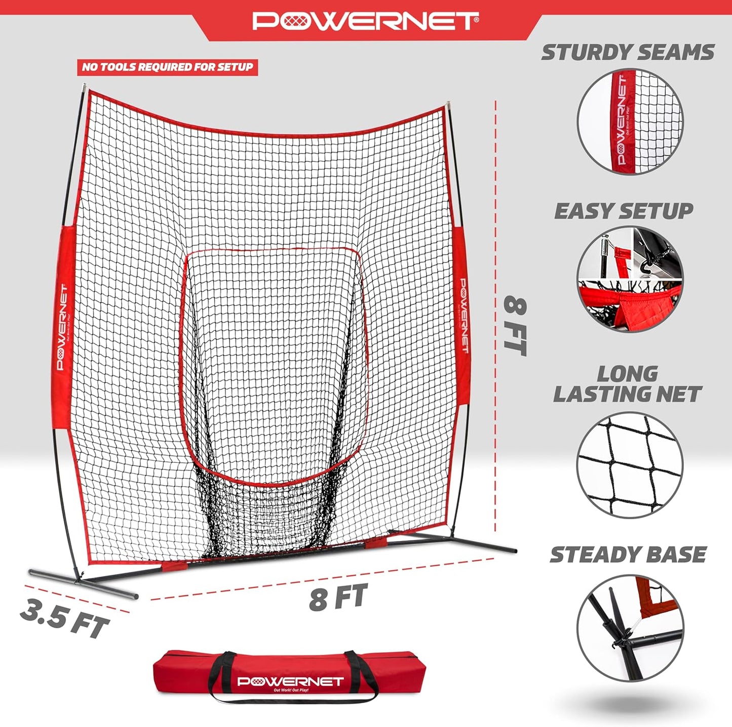 Baseball Net, 8X8 FT Portable Baseball Training Equipment, Softball Baseball Batting Net, Throwing & Pitching Net with Carrying Bag