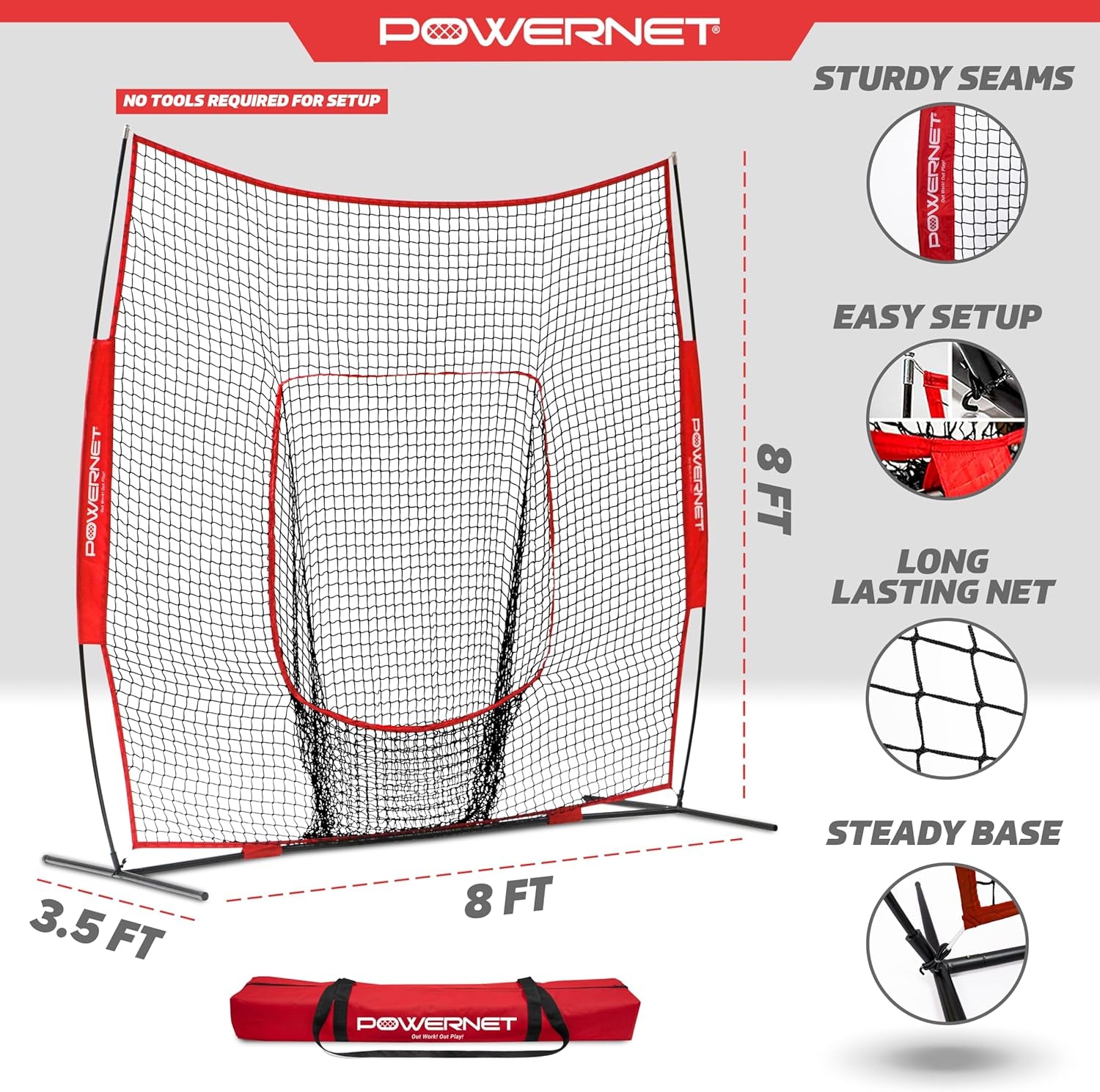 Baseball Net, 8X8 FT Portable Baseball Training Equipment, Softball Baseball Batting Net, Throwing & Pitching Net with Carrying Bag
