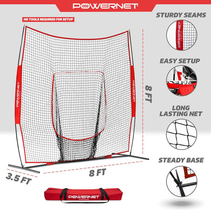 Baseball Net, 8X8 FT Portable Baseball Training Equipment, Softball Baseball Batting Net, Throwing & Pitching Net with Carrying Bag