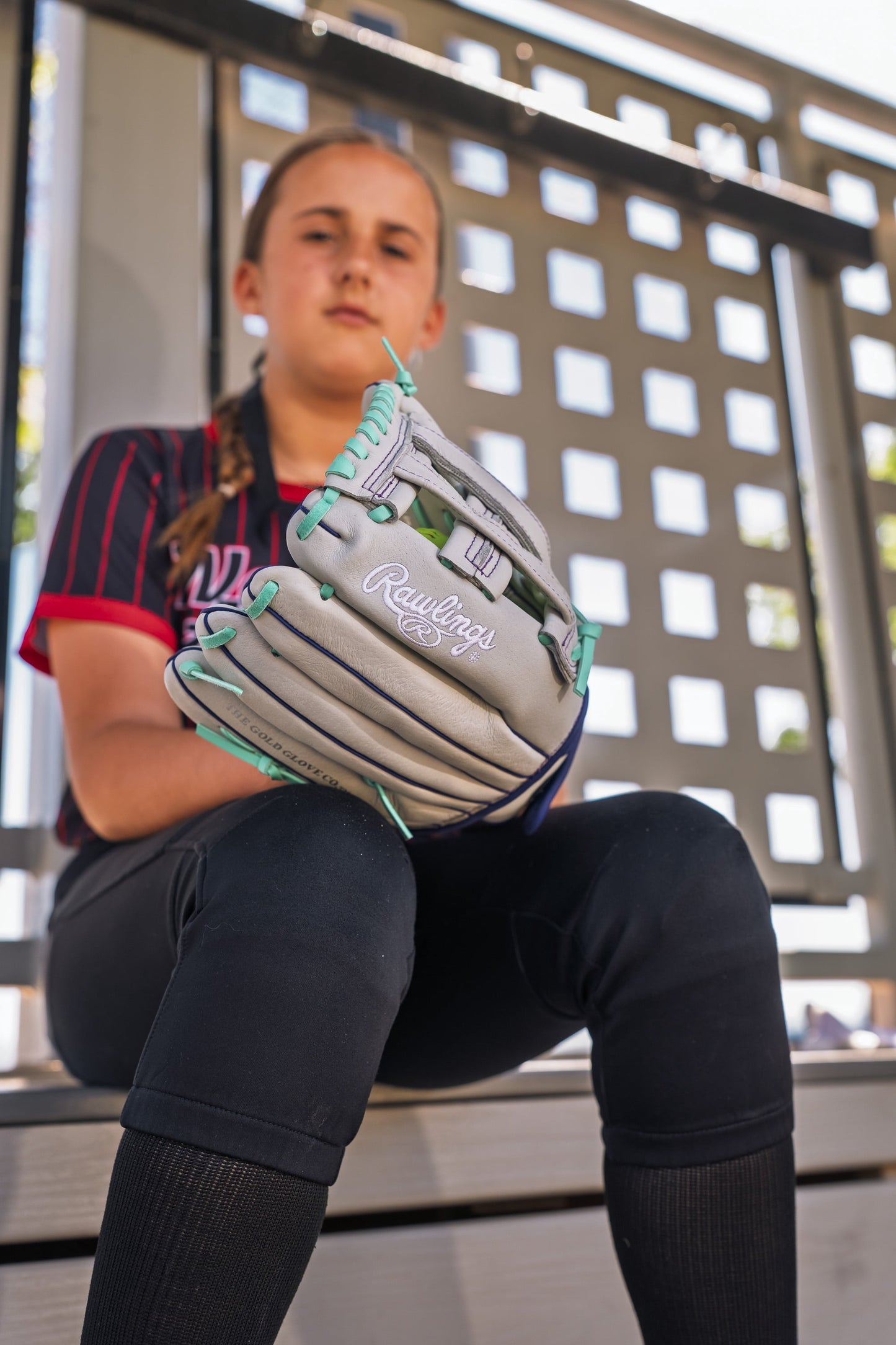 Fastpitch Series Youth 12" Softball Glove, Basket Web, Gray/Mint, Right Hand Throw