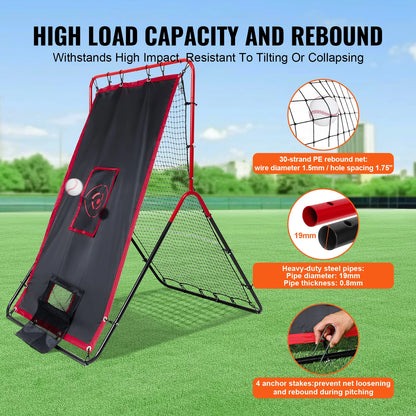 Baseball and Softball Rebounder Net, 3.5 X 4.5 Ft 2-In-1 Switch Hitter Pitch Trainer, Pitchback Baseball Pitching Return Trainer Nest, Bounce Back Net for Fielding/Throwing Practice