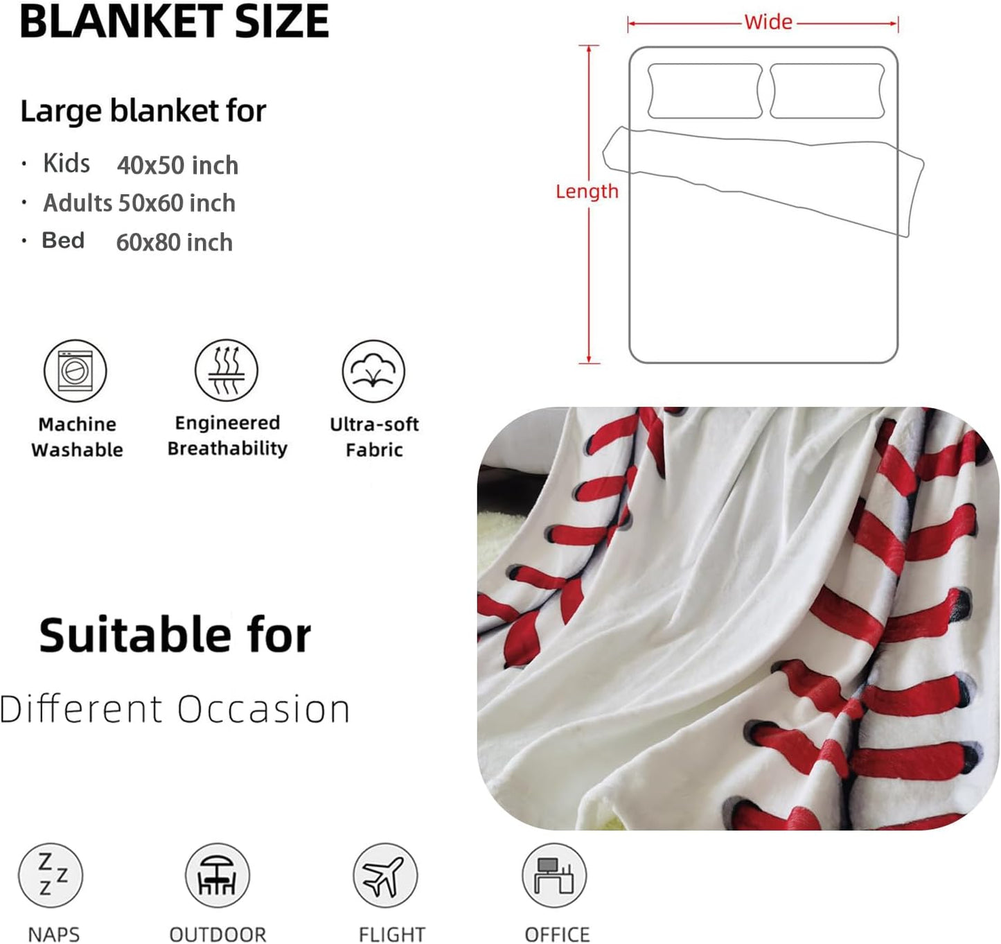 Baseball Blanket Baseball Gifts for Boys Girls 8-12 Team Coach Gifts Fleece Throw Blanket Birthday (40"X50", Baseball)